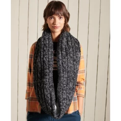 Meilleur prix 🌟 Mode- Lifestyle Femme Superdry Snood En Maille Torsadée En Tweed Femme Superdry NOIR ⌛