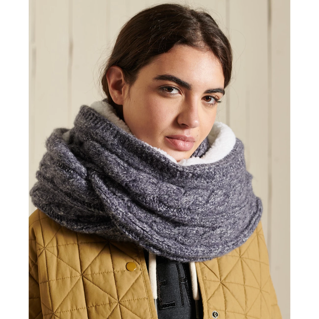 Offres 😀 Mode- Lifestyle Femme Superdry Snood En Maille Torsadée En Tweed Femme Superdry BLEU 🌟 – Image 3